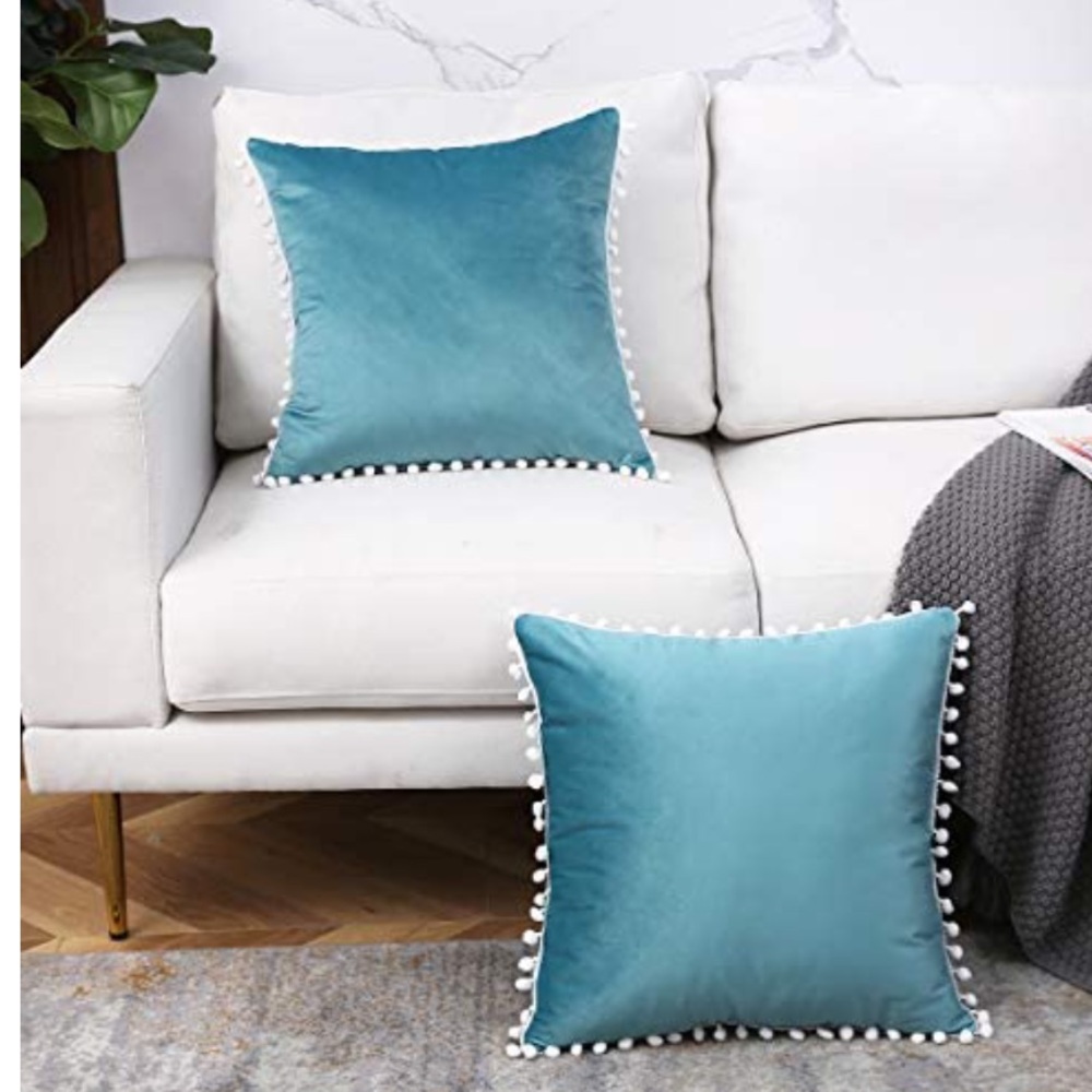 Mudily aqua blue 2 velvet pillow covers